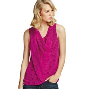 Cabi Polka Dot Floral Drape Neck Tank NWOT